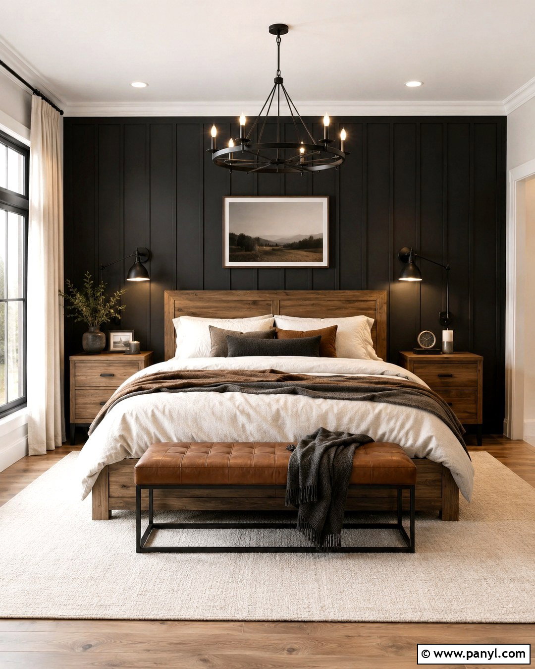 Black Board And Batten Wall With Brown Furniture - 20 Brown Black Accent Wall Ideas