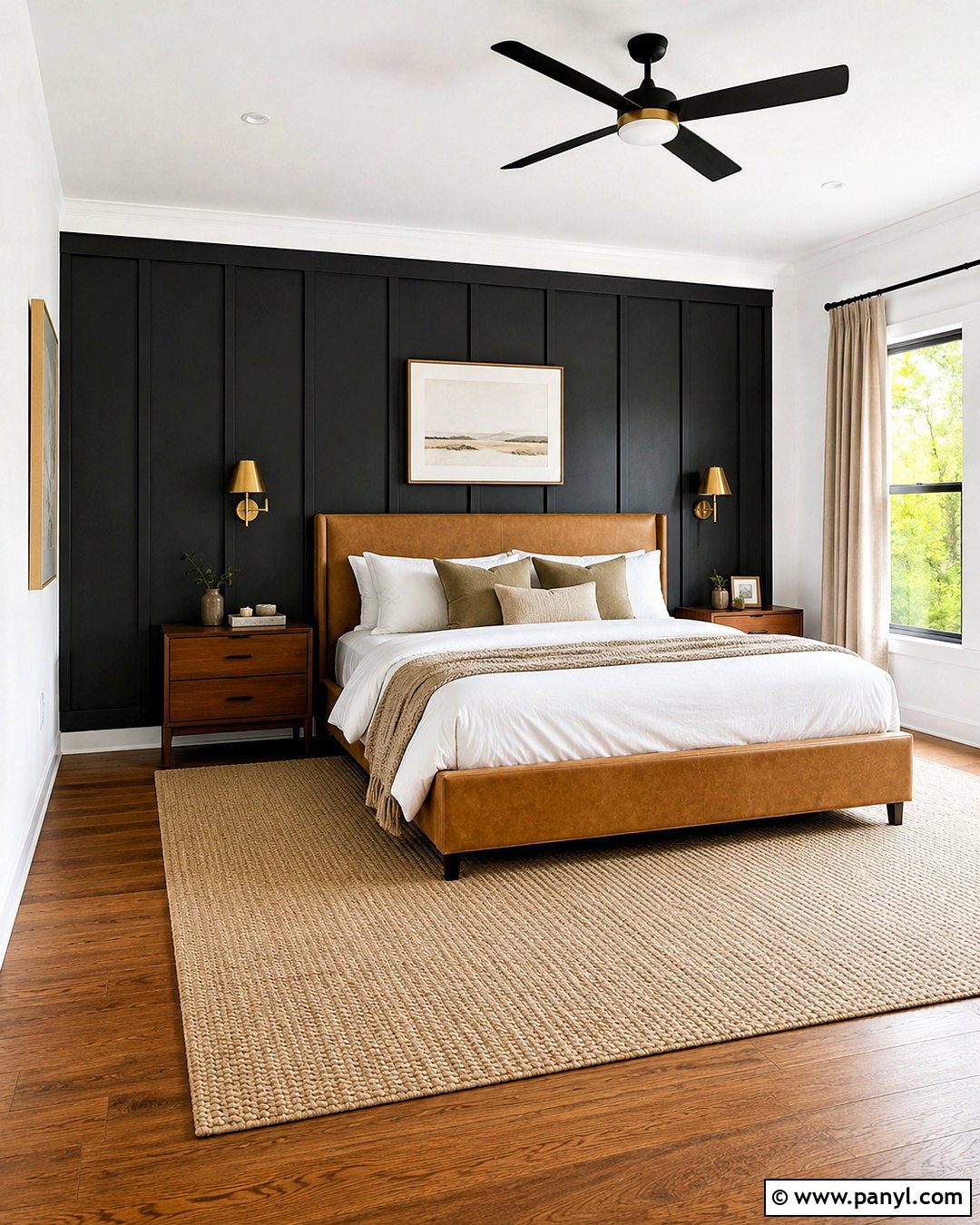 Black Board And Batten Wall With Gold Lighting - 20 black and gold accent wall ideas