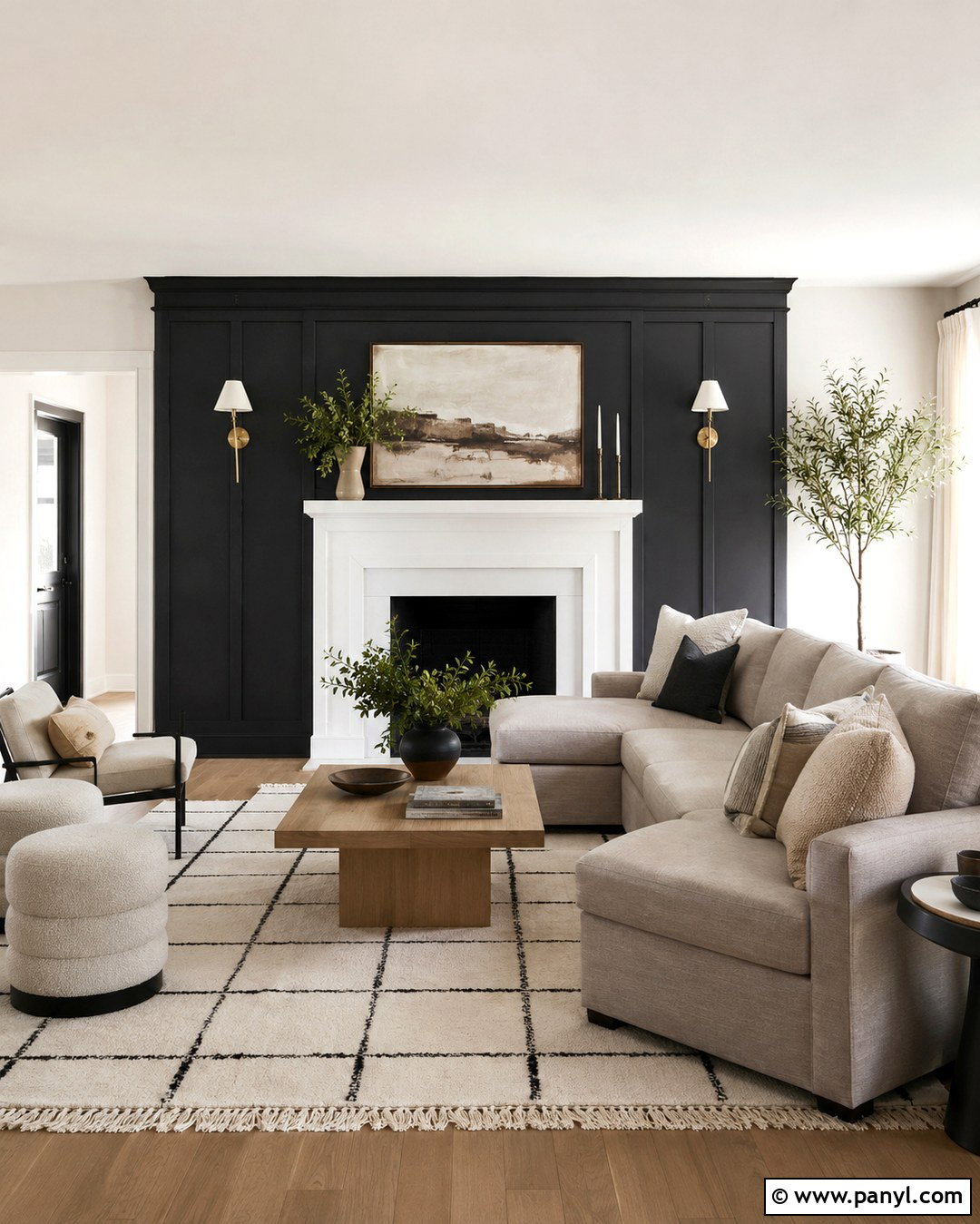 Black Board And Batten Wall With White Fireplace - 20 Black Accent Wall White Fireplace Ideas