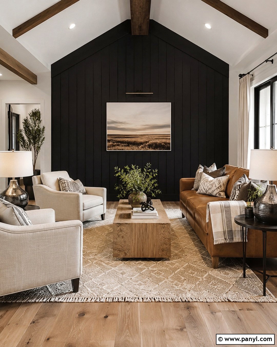 Black Board And Batten Western Living Room - 20 Black Accent Wall Living Room Western Ideas