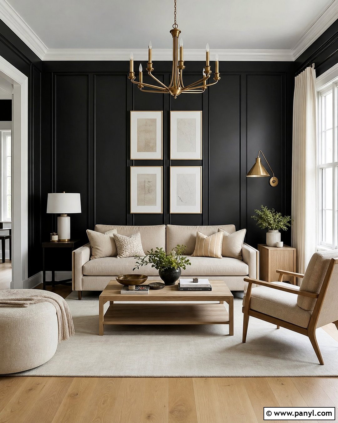 Black Board And Batten With White Trim - 30 Black Walls White Trim Ideas