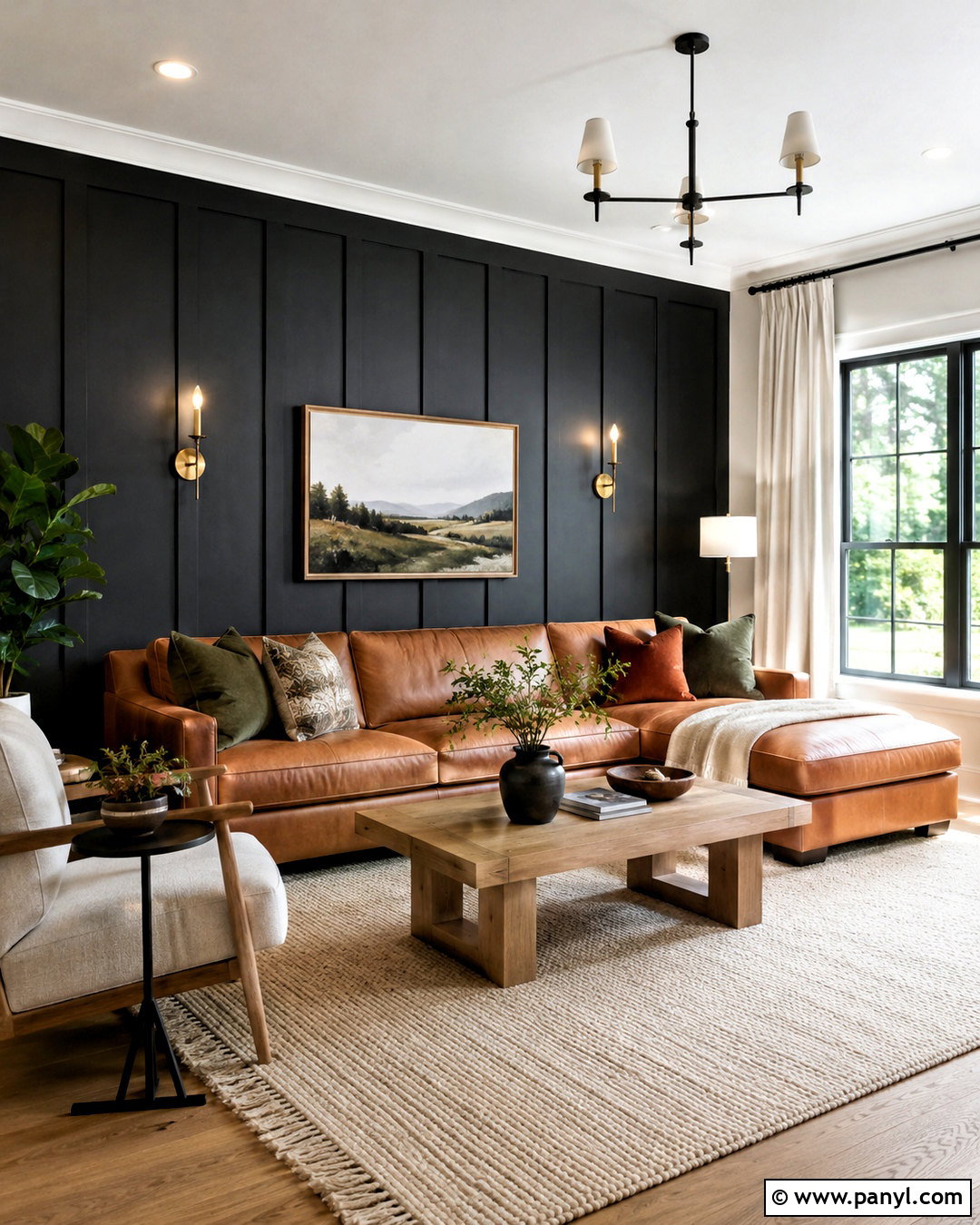 Black Board and Batten Living Room - 20 black wall paneling ideas