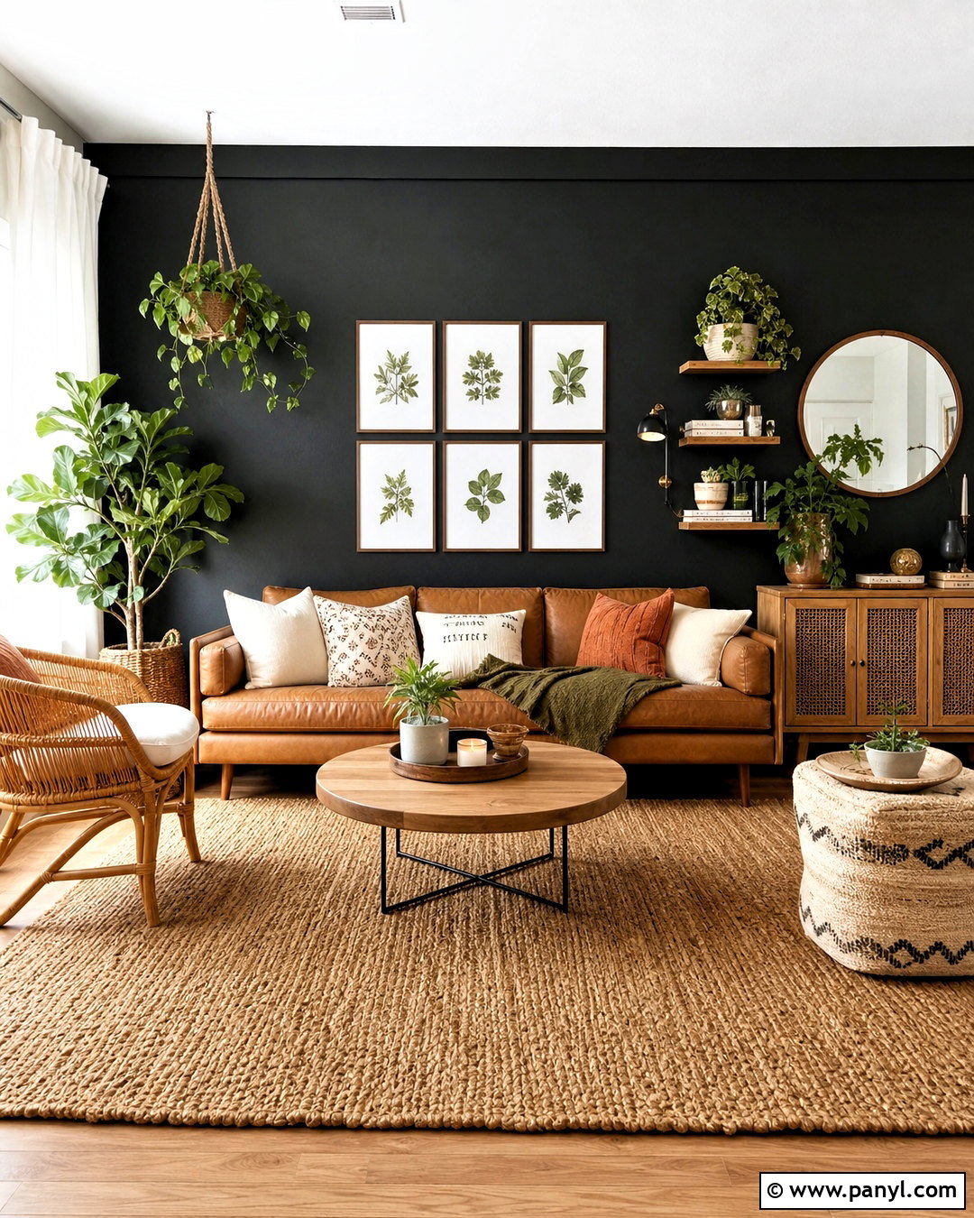 Black Boho Accent Wall - 20 black accent wall ideas