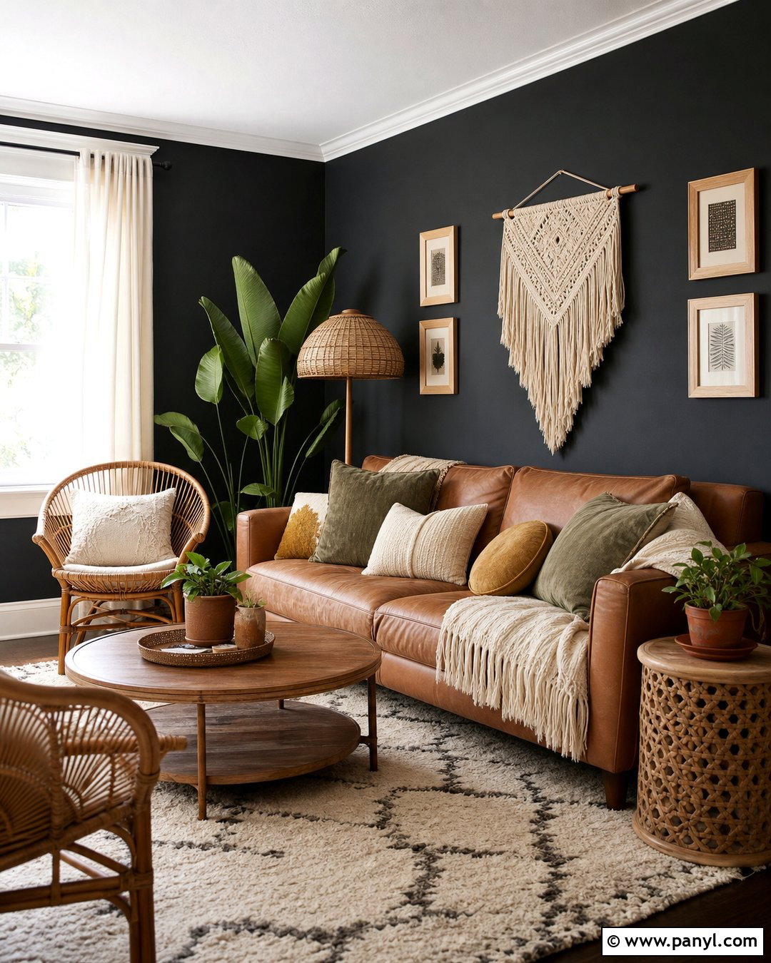 Black Boho Wall With White Trim - 20 Black Wall With White Trim Ideas
