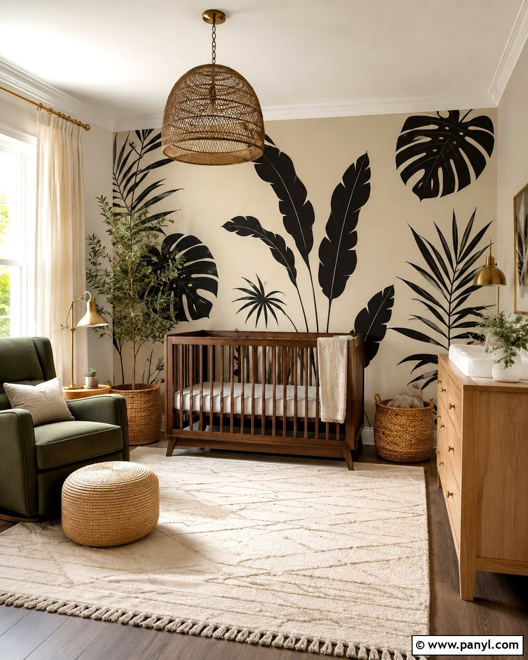 Black Botanical Nursery Wall - 20 Black Nursery Wall Ideas