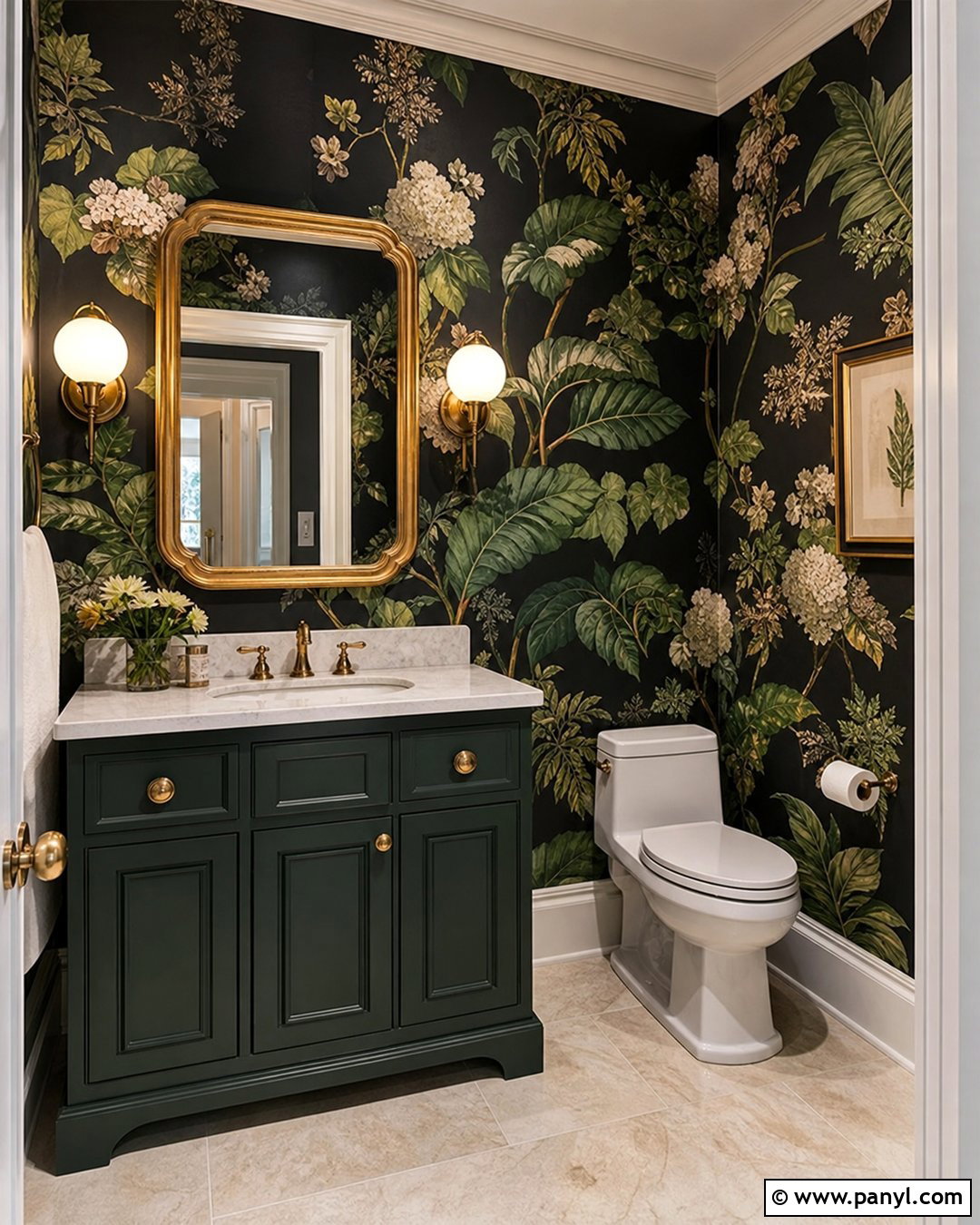 Black Botanical Wallpaper Bathroom Walls - 35 black bathroom walls
