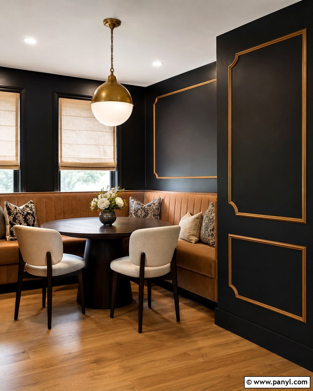 Black Breakfast Nook Wall With Gold Trim - 20 Black Walls Gold Trim Ideas