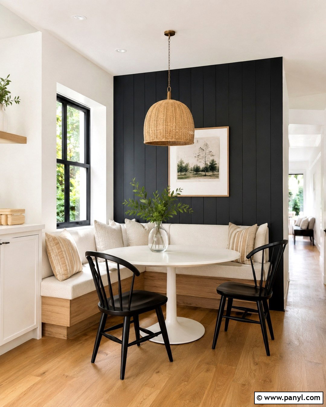 Black Breakfast Nook Wall - 20 White Room With One Black Wall Ideas