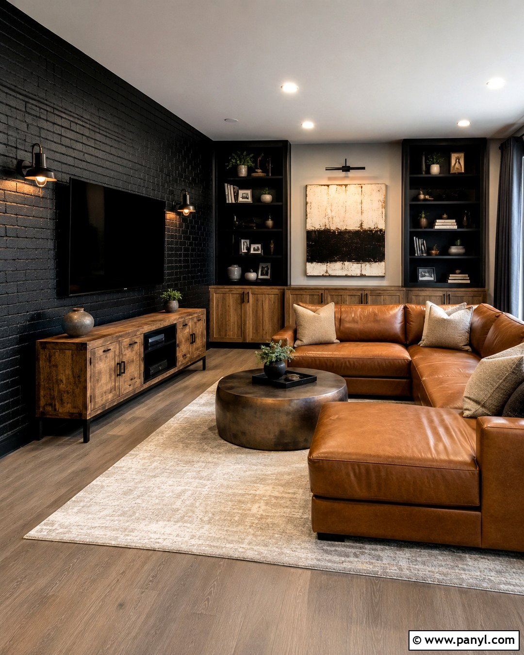Black Brick Accent Wall - 20 Black Accent Wall Family Room Ideas
