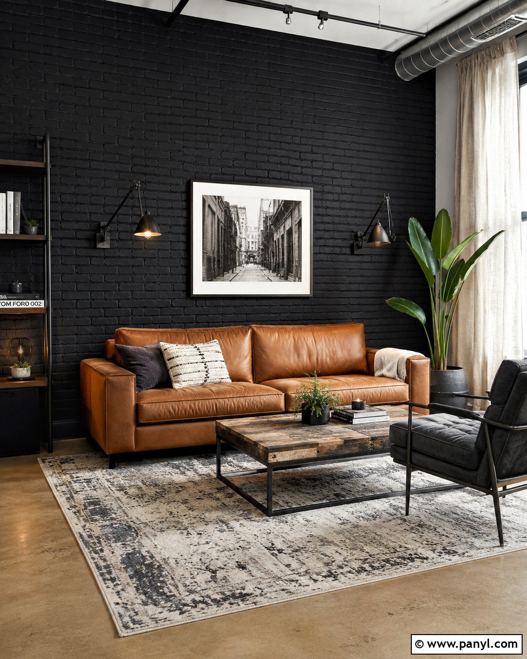 Black Brick Accent Wall - 20 black accent wall living room ideas