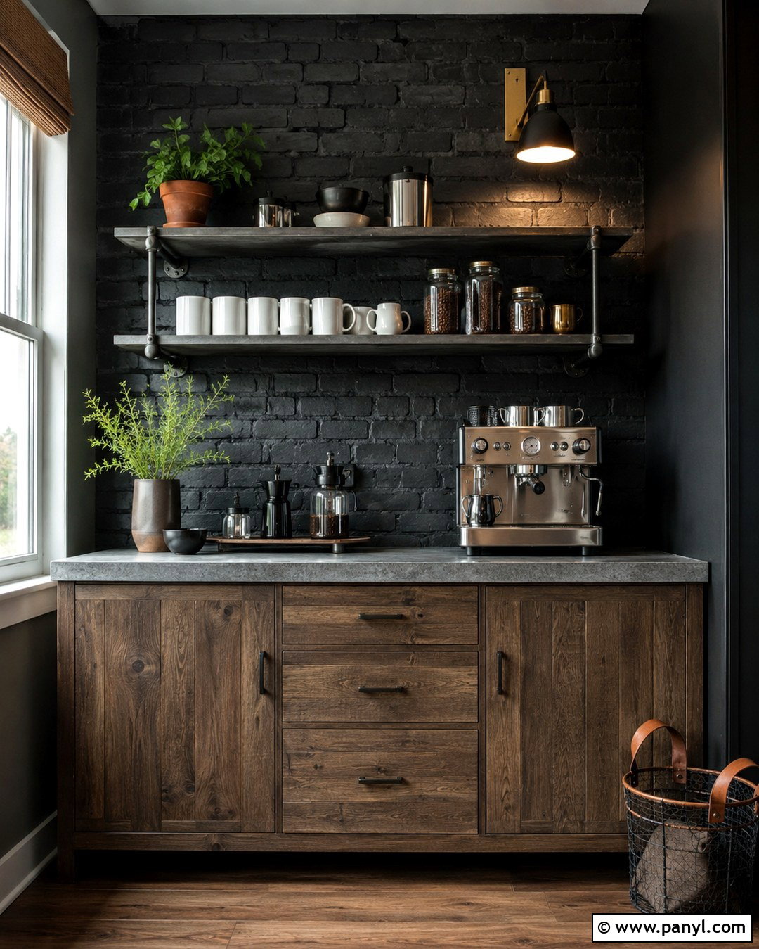 Black Brick Coffee Bar - 20 Black Accent Wall Coffee Bar Ideas