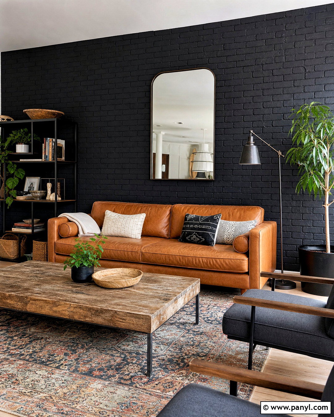 Black Brick Feature Wall - 20 black feature wall living room ideas