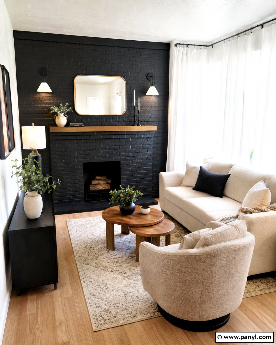 Black Brick Fireplace In A Small Living Room - 20 black painted brick fireplace ideas