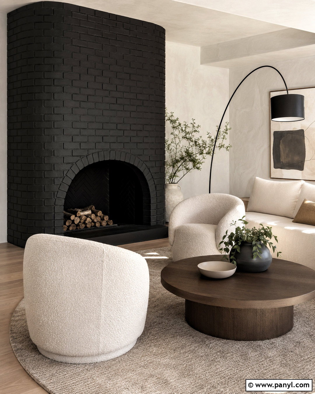 Black Brick Fireplace With Arched Opening - 20 black painted brick fireplace ideas