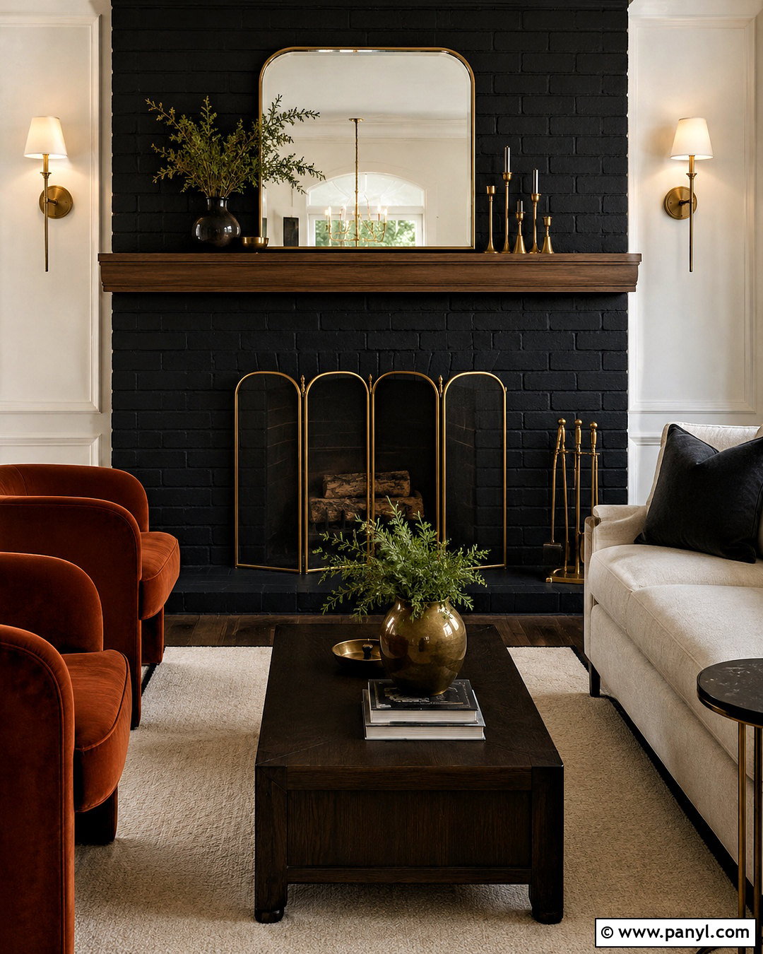 Black Brick Fireplace With Brass Accents - 20 black painted brick fireplace ideas