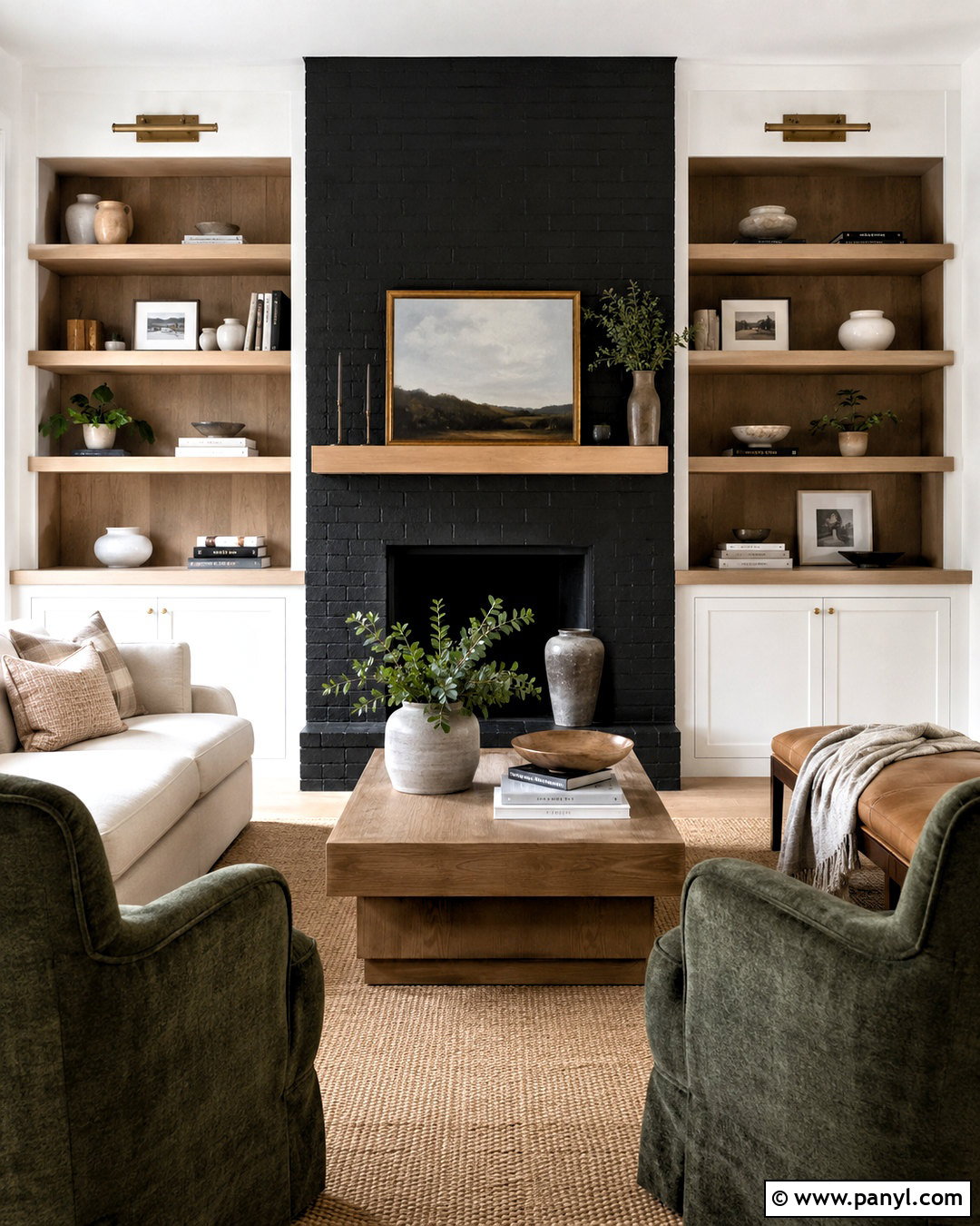 Black Brick Fireplace With Built-In Shelves - 20 black painted brick fireplace ideas