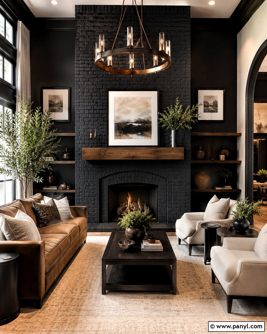 Black Brick Fireplace With Dark Walls - 20 black painted brick fireplace ideas