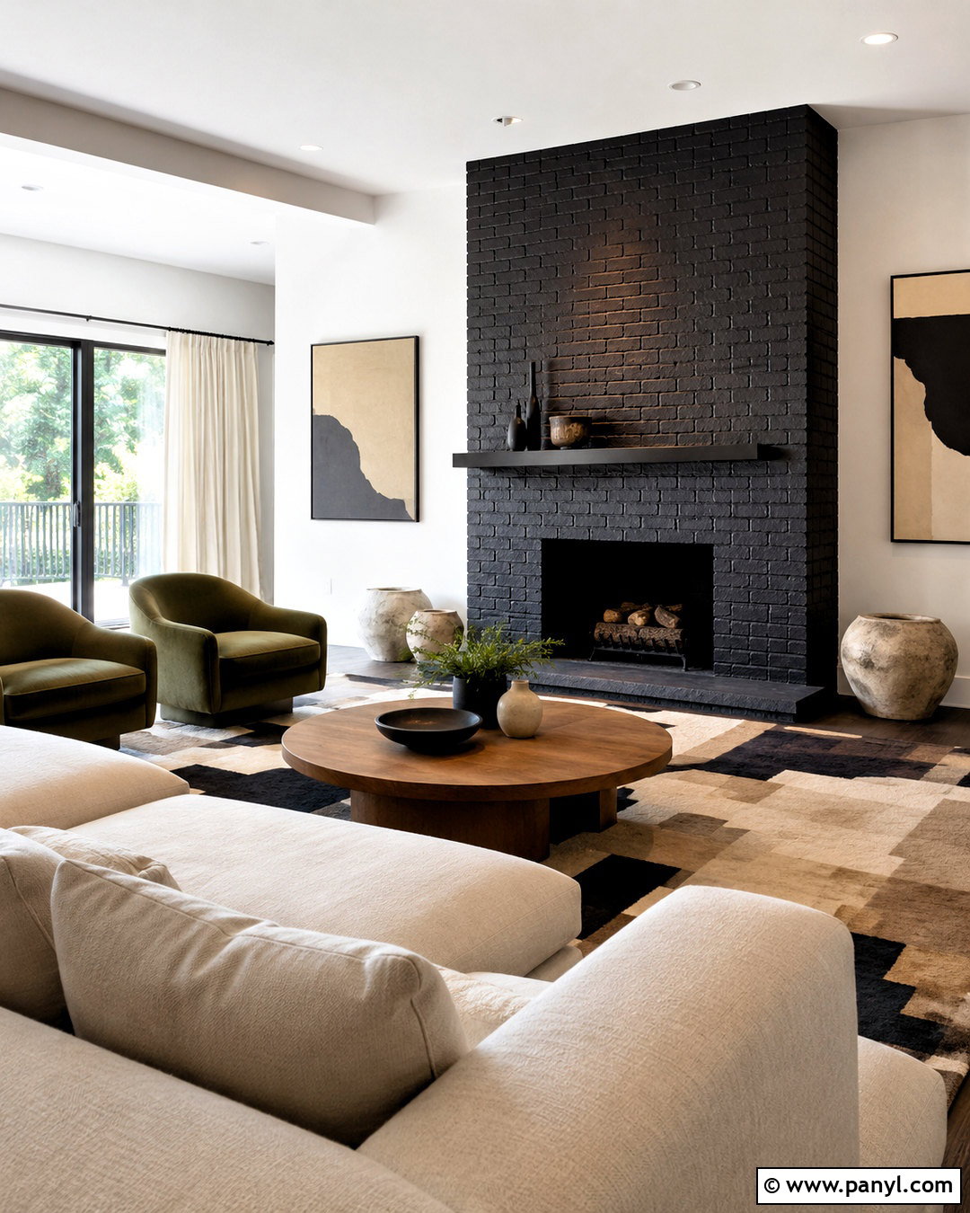 Black Brick Fireplace With Modern Furniture - 20 black painted brick fireplace ideas