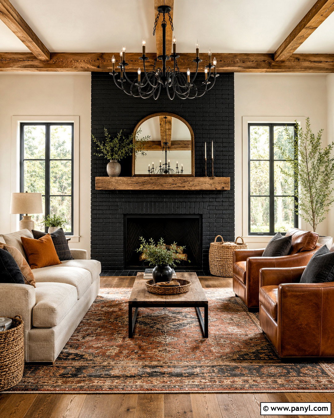 Black Brick Fireplace With Reclaimed Wood Mantel - 20 black painted brick fireplace ideas