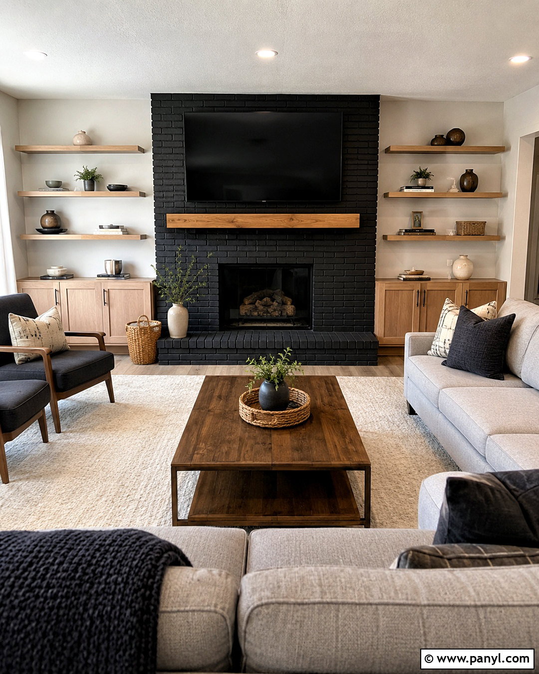 Black Brick Fireplace With TV Above - 20 black painted brick fireplace ideas