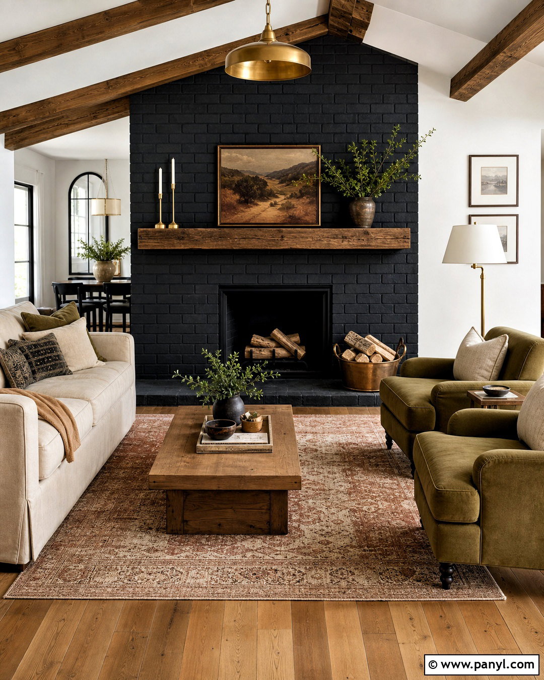 Black Brick Fireplace With Wood Mantel - 20 living room with black fireplace ideas