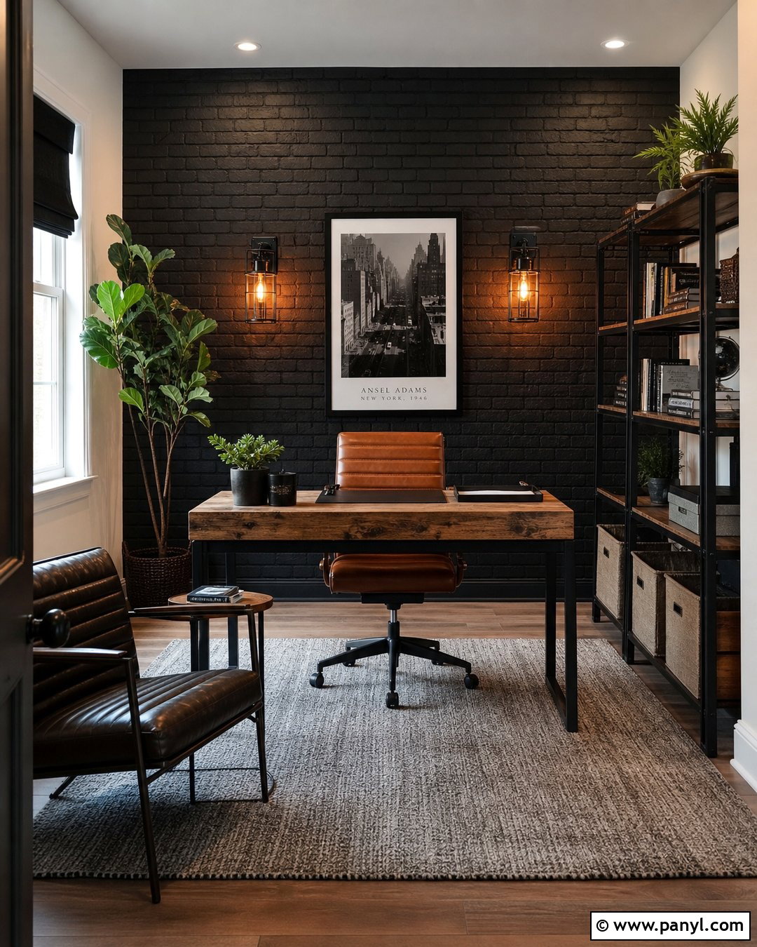 Black Brick Office Accent Wall - 35 Black Accent Wall Office Ideas