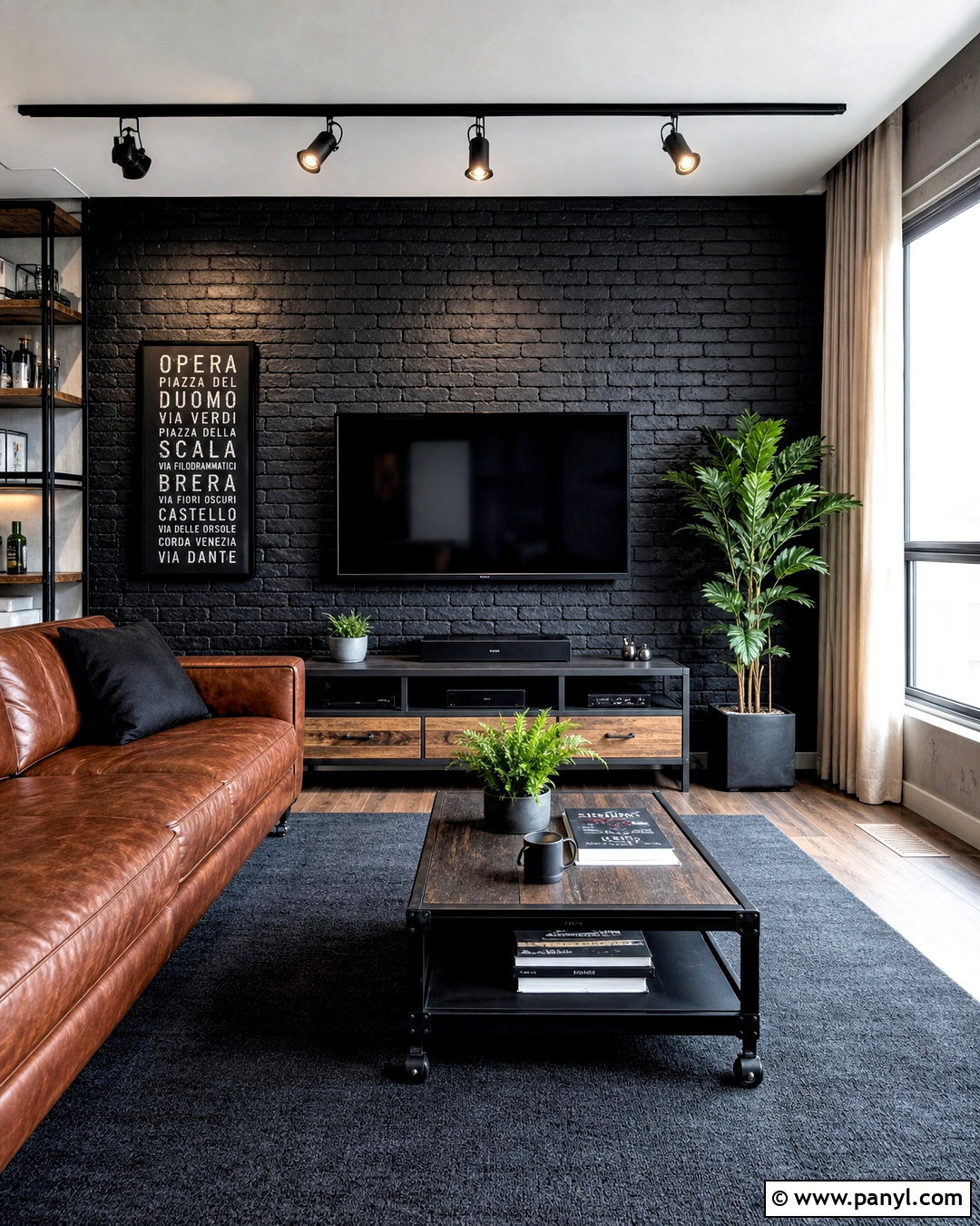 Black Brick TV Wall With Industrial Decor - 20 tv wall design black ideas