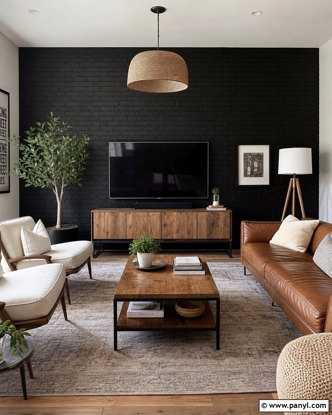 Black Brick TV Wall - 35 Black Wall Behind Tv Ideas