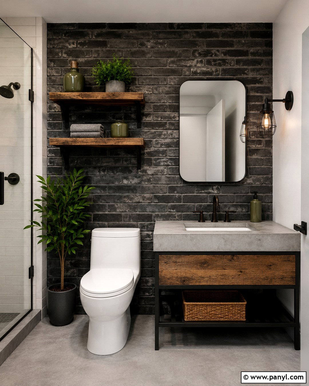 Black Brick Wall Behind Toilet - 20 Black Accent Wall Behind Toilet Ideas