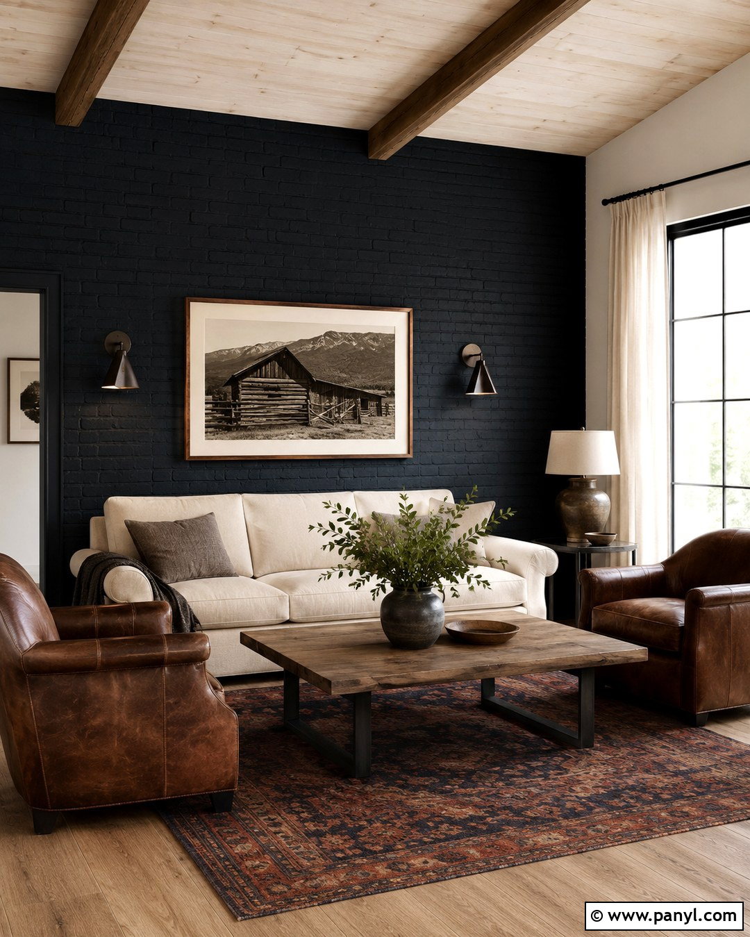 Black Brick Wall Western Living Room - 20 Black Accent Wall Living Room Western Ideas