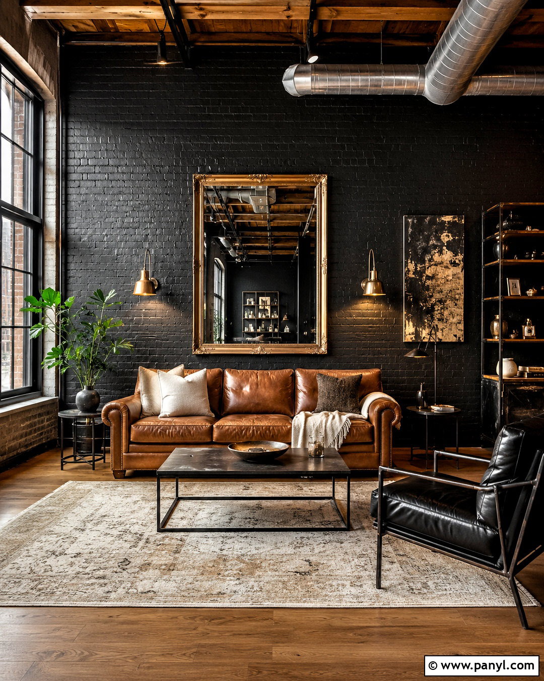 Black Brick Wall With Gold Decor - 20 black and gold accent wall ideas