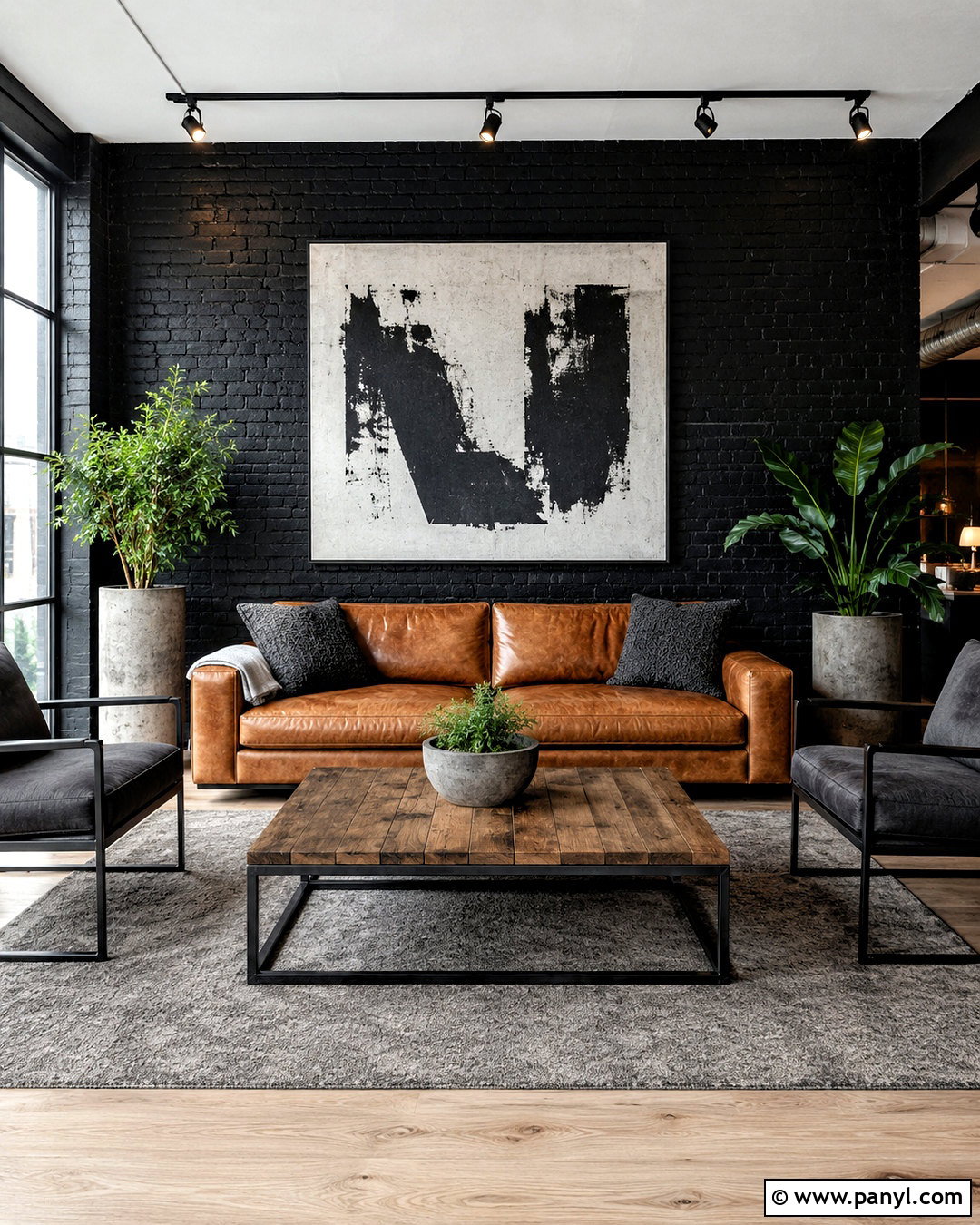 Black Brick Wall - 20 black living room wall ideas