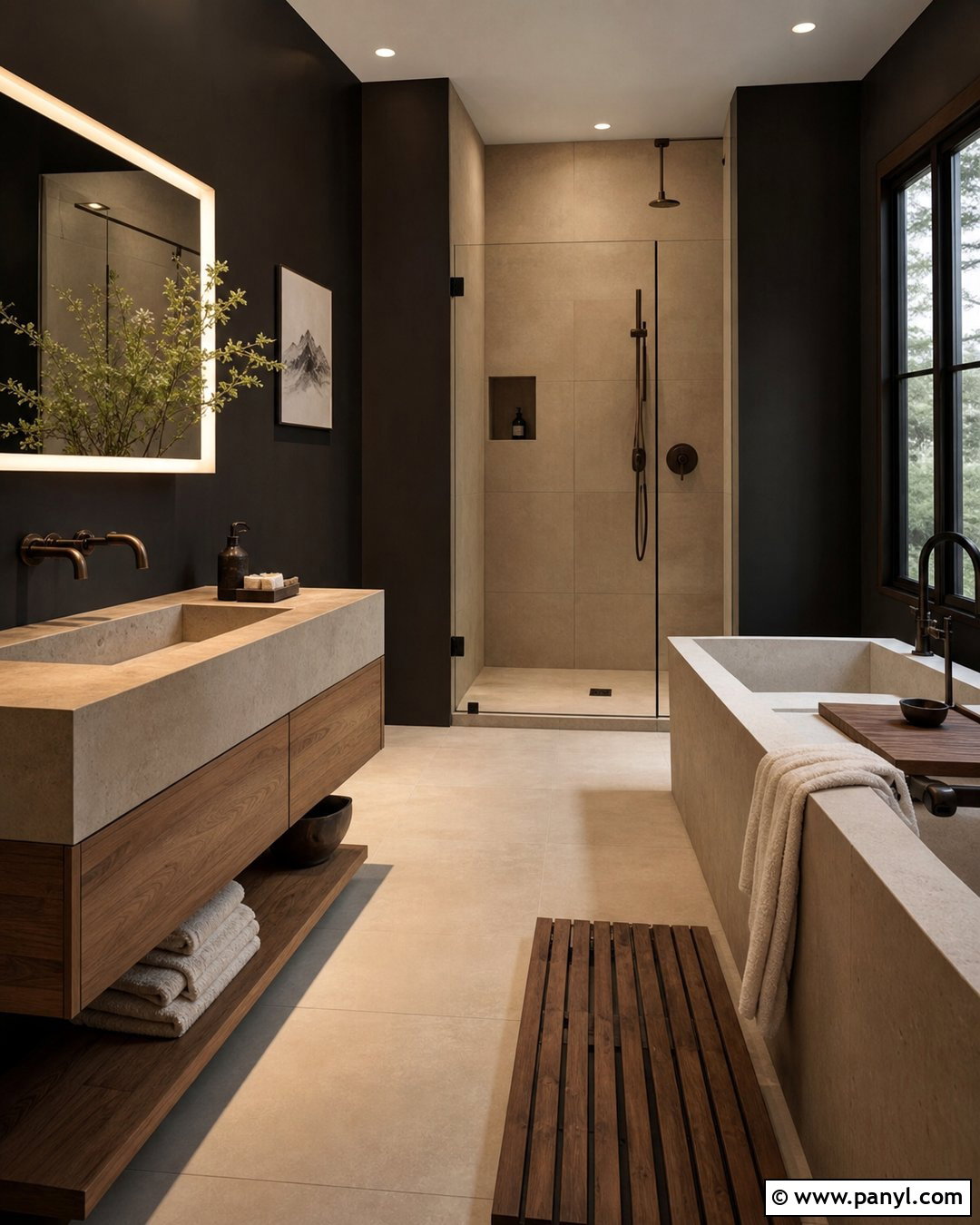 Black-Brown Bathroom Walls - 25 Dark Bathroom Wall Color Ideas