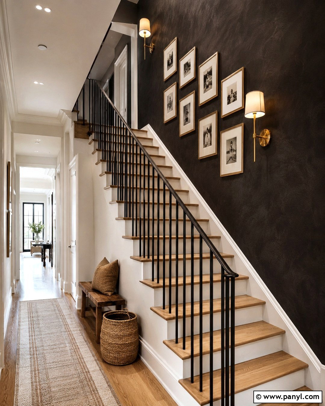 Black Brown Limewash Stairway - 20 Limewash Dark Wall Ideas