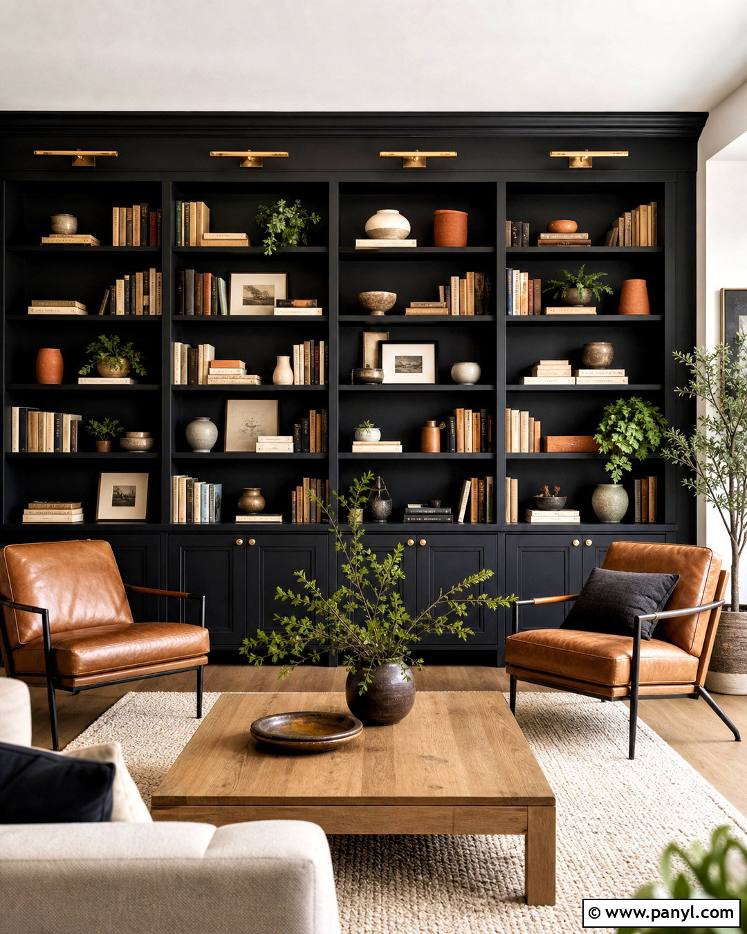 Black Built-In Bookcase Wall - 20 black wall background ideas