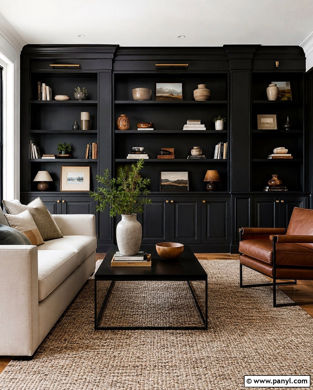 Black Built In Bookshelves - 20 Black Wall Paint Color Ideas