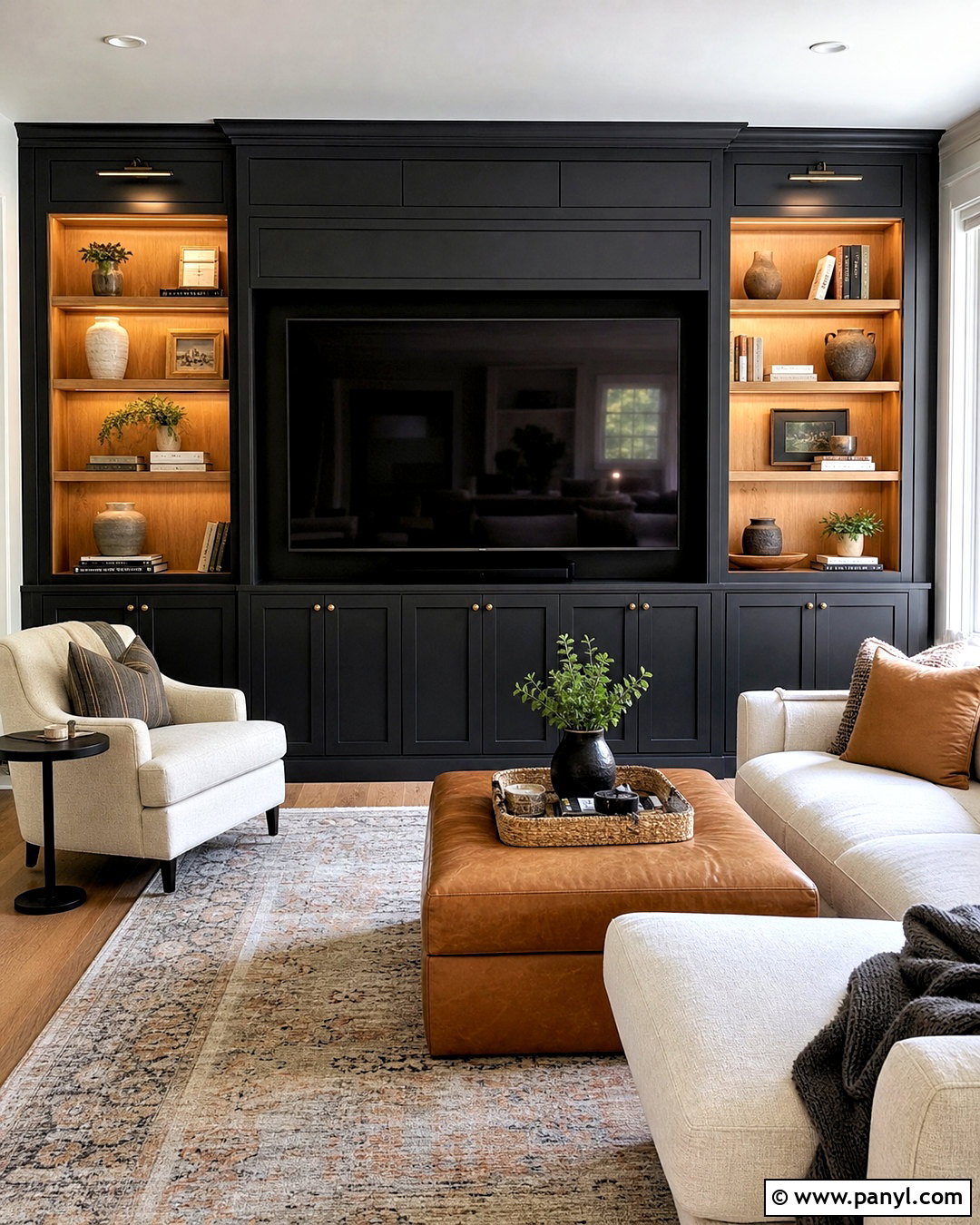 Black Built-In TV Wall With Shelves - 20 tv wall design black ideas