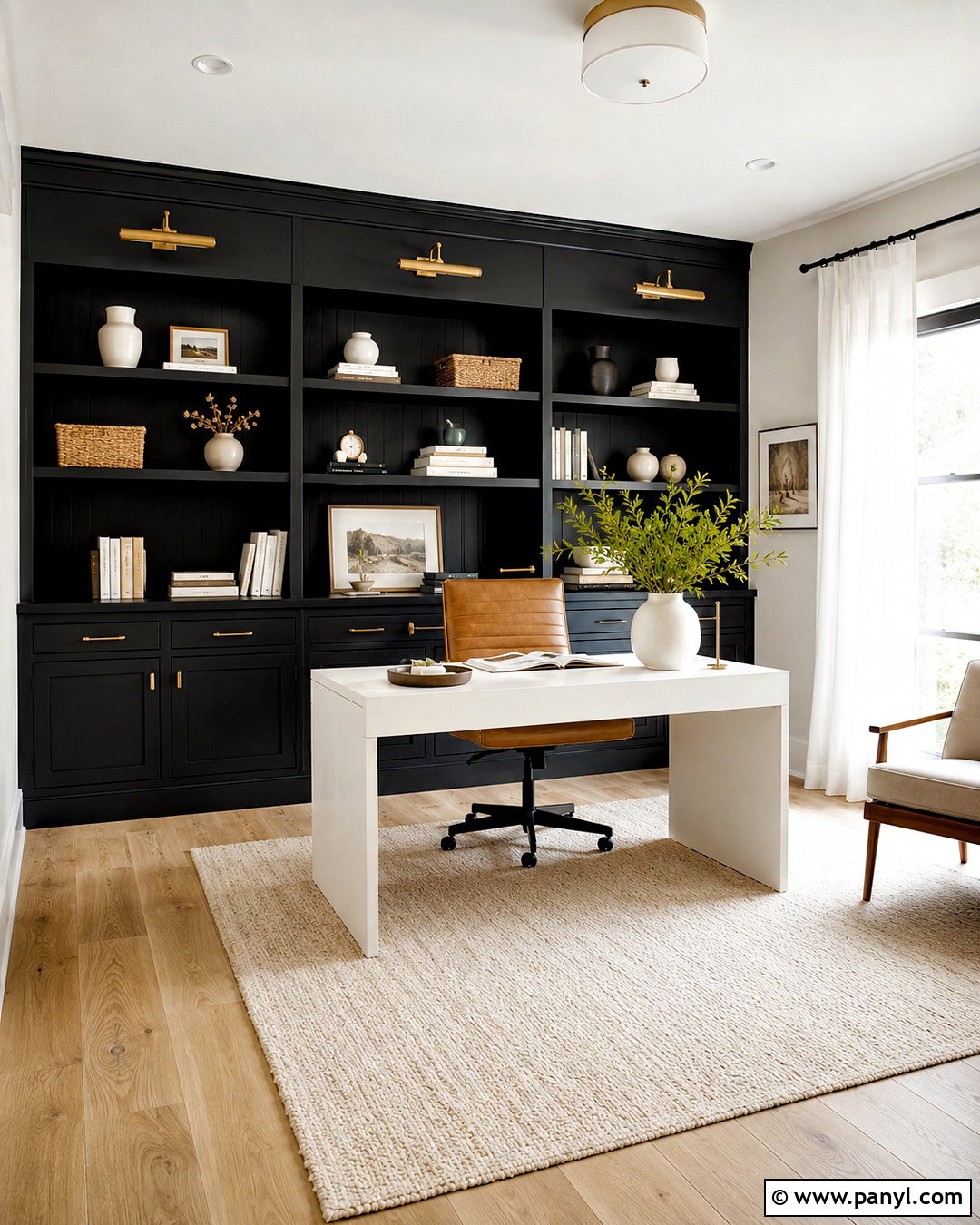 Black Built-In Wall Office - 20 White Room With One Black Wall Ideas