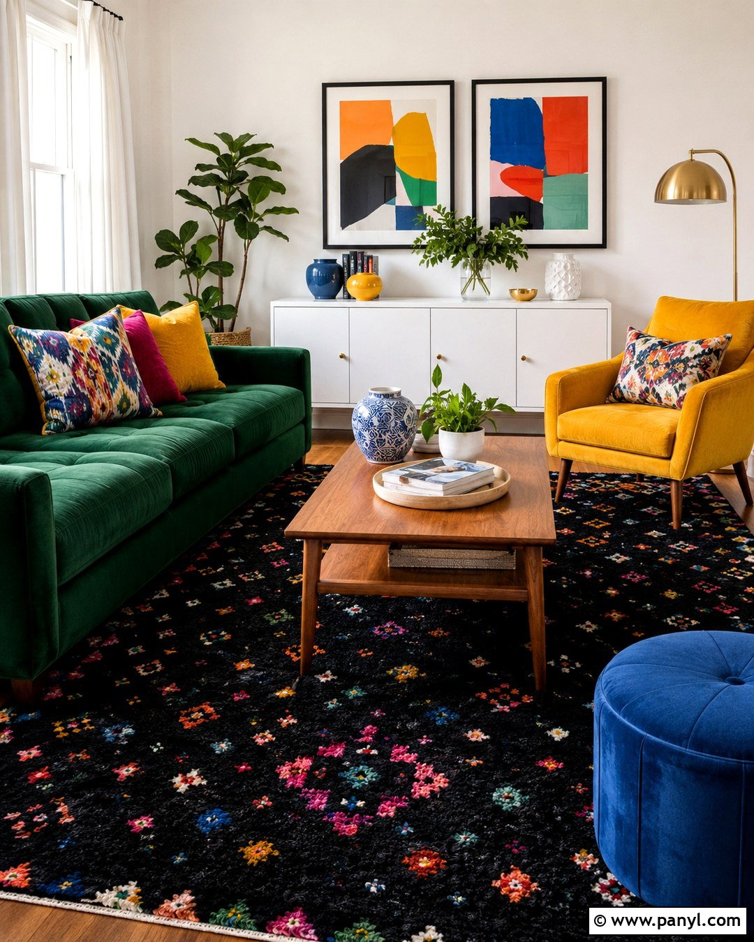 Black Carpet White Walls Colorful Living Room - 20 Black Carpet White Walls