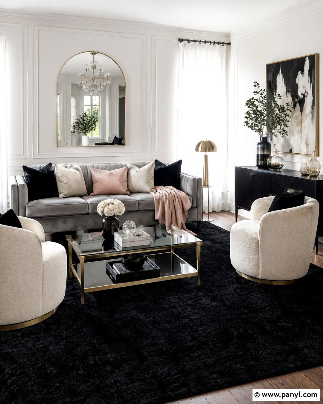 Black Carpet White Walls Glam Living Room - 20 Black Carpet White Walls