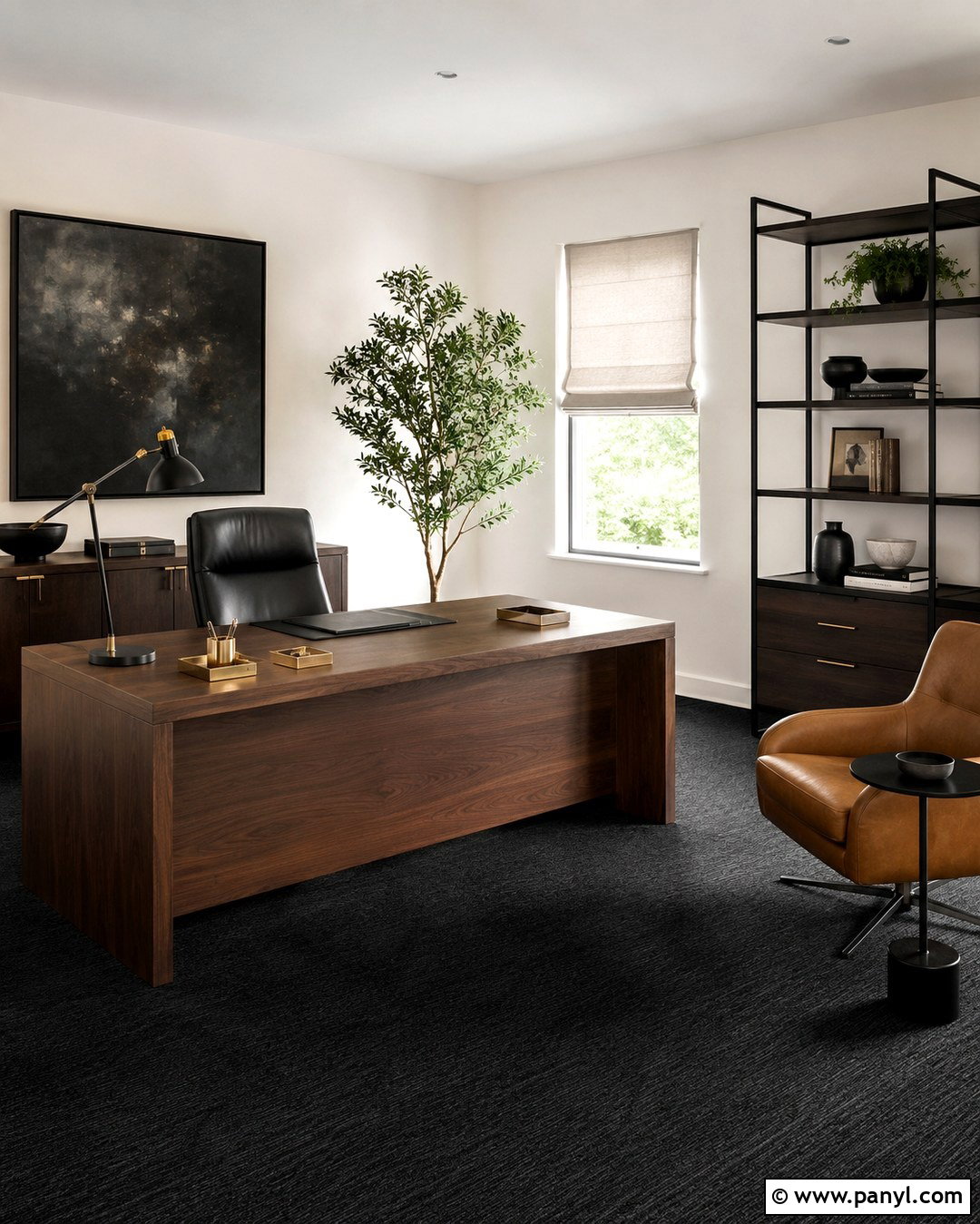 Black Carpet White Walls Masculine Office - 20 Black Carpet White Walls