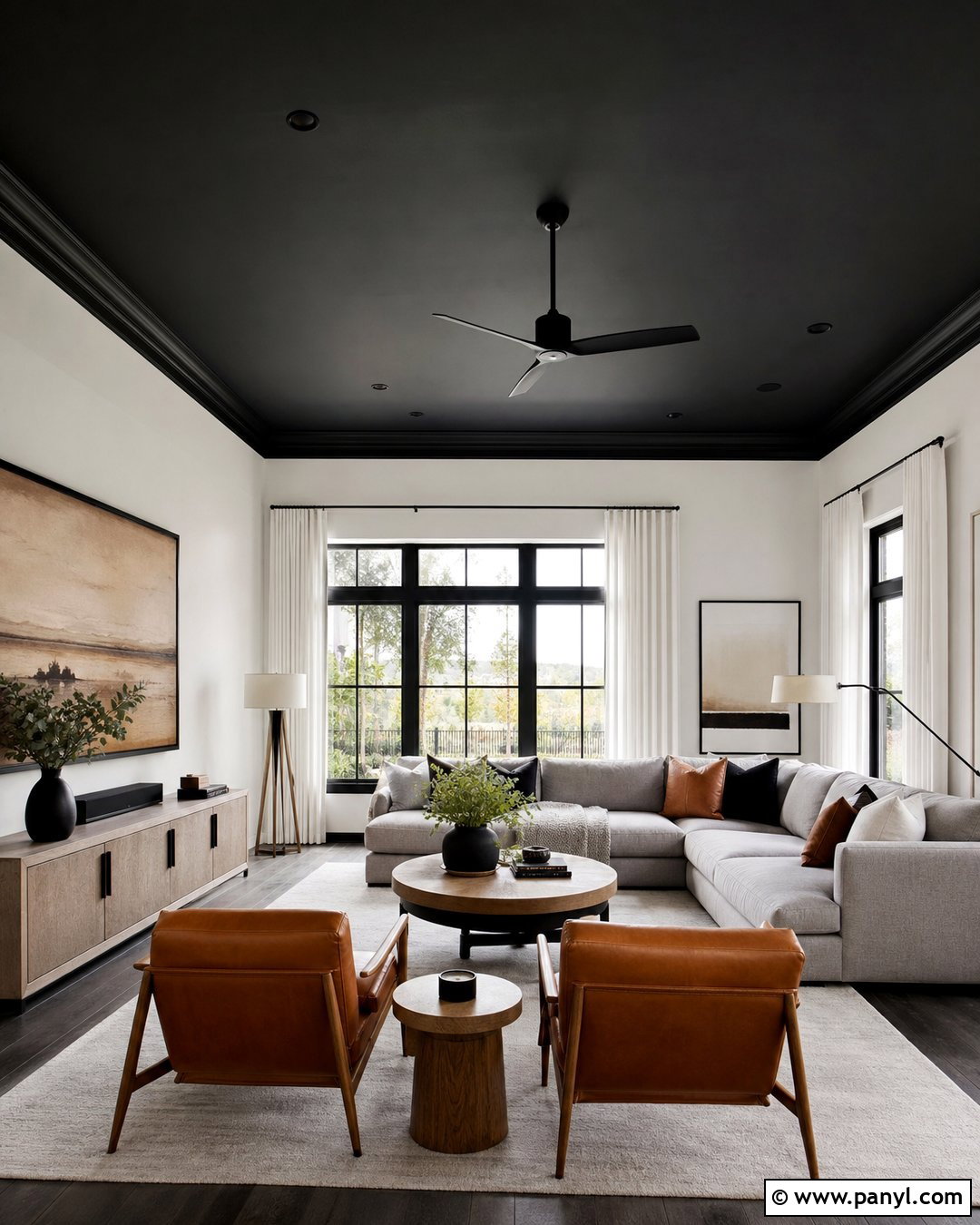 Black Ceiling Living Room - 35 black painted room ideas