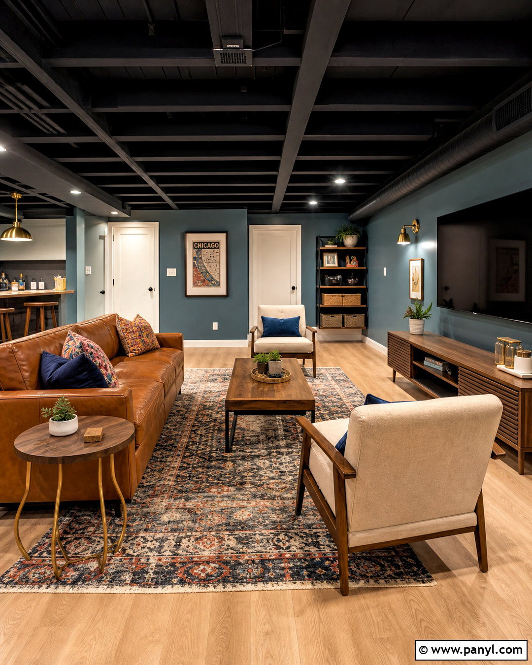 Black Ceiling With Colorful Walls - 20 basement with black ceiling ideas