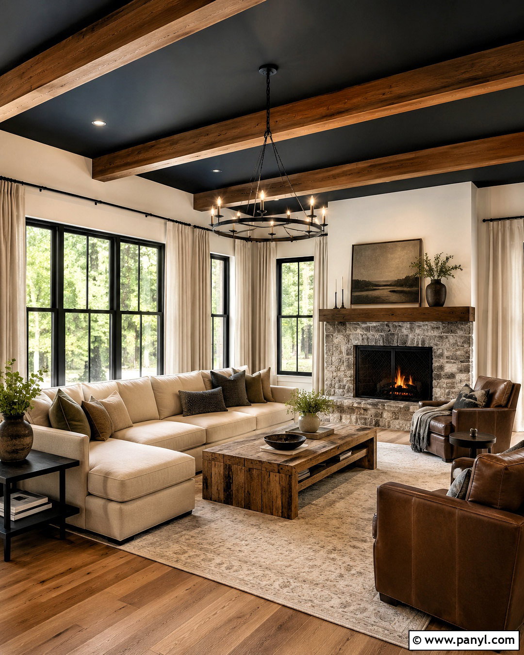 Black Ceiling With Wood Beams - 20 dark painted ceiling ideas