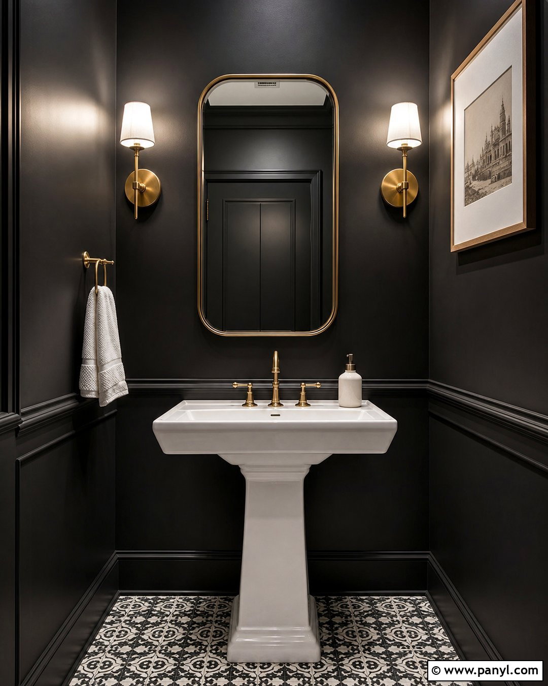 Black Chair Rail In A Modern Powder Room - 20 Chair Rail Same Color As Wall Ideas