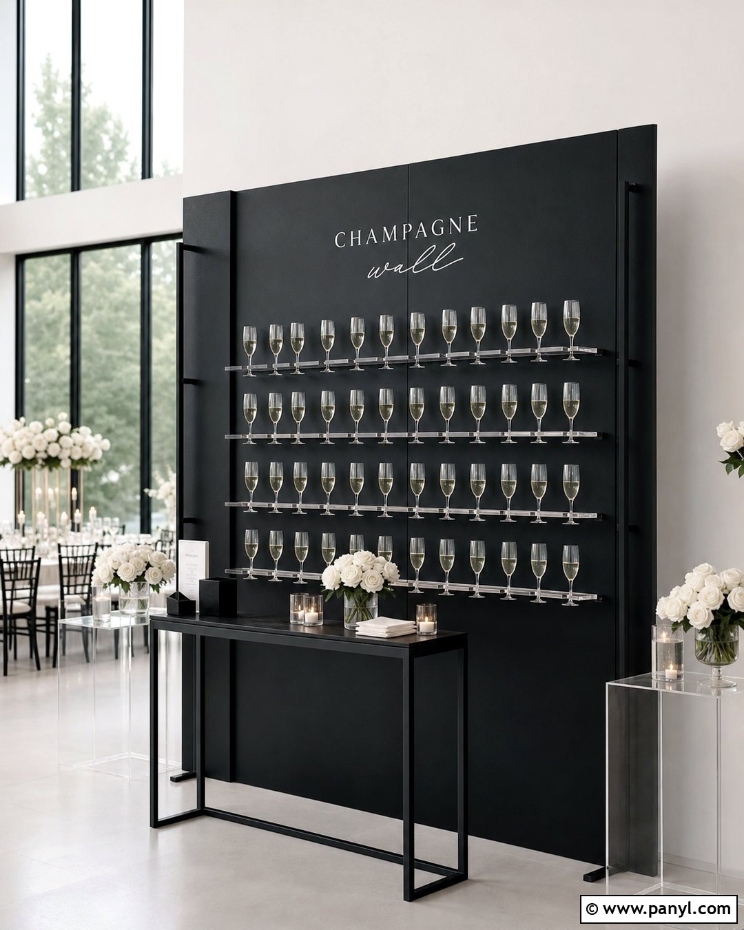 Black Champagne Wall With Clear Acrylic Shelves - 30 black champagne wall ideas