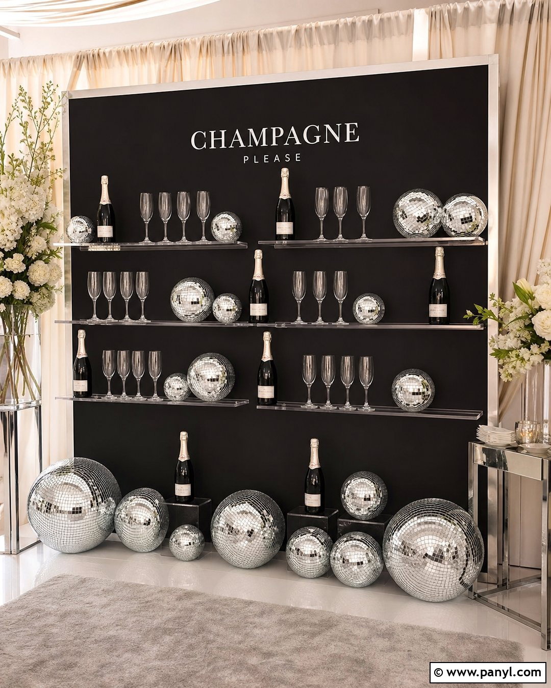 Black Champagne Wall With Disco Balls - 30 black champagne wall ideas