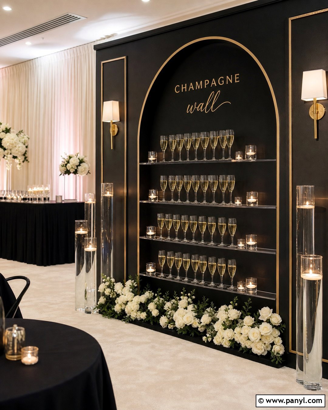 Black Champagne Wall With Floating Candles - 30 black champagne wall ideas