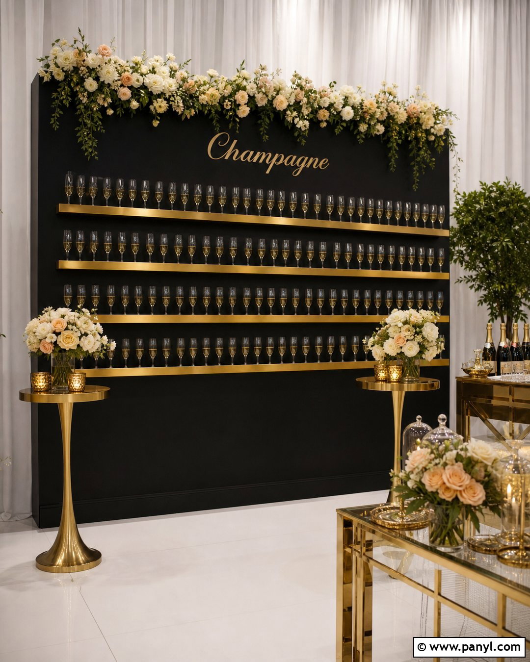Black Champagne Wall With Gold Shelves - 30 black champagne wall ideas