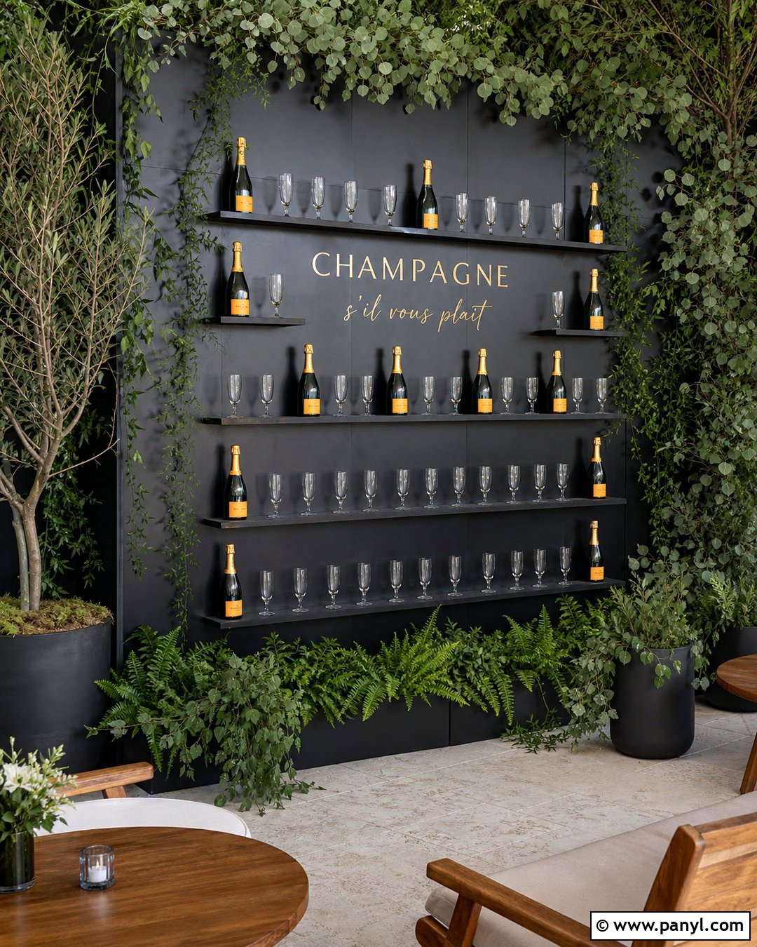 Black Champagne Wall With Greenery - 30 black champagne wall ideas